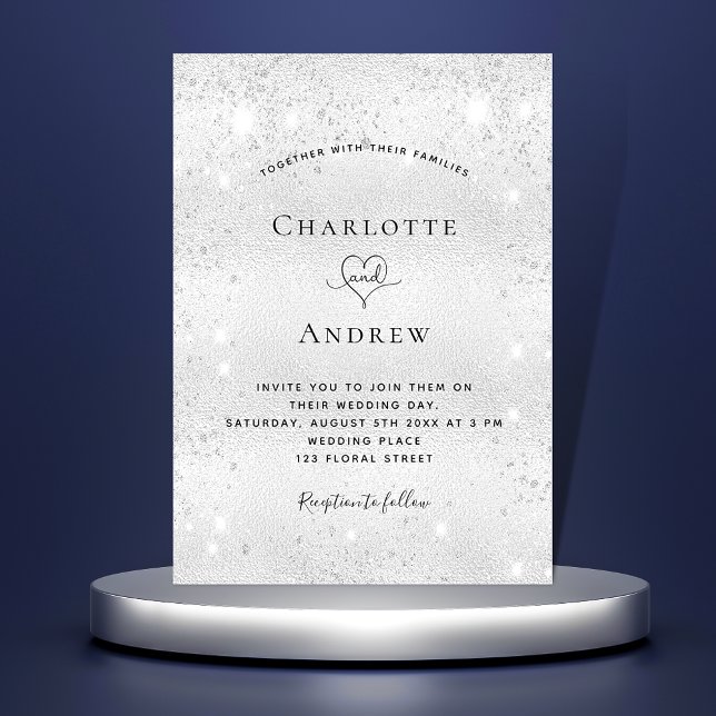 Silver glitter glamorous luxury wedding invitation (Creator Uploaded)