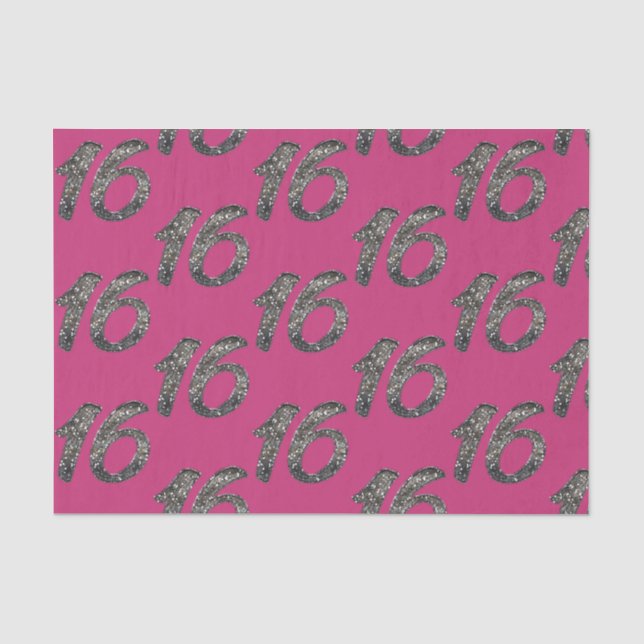 Silver Glitter Glittery 16 Sixteen 16th Birthday Tissue Paper (Front)