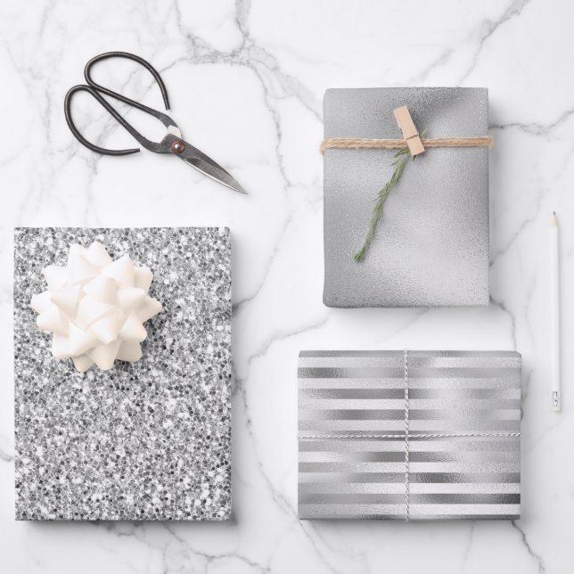 Silver Glitter Glitz          Wrapping Paper Sheets (Front)