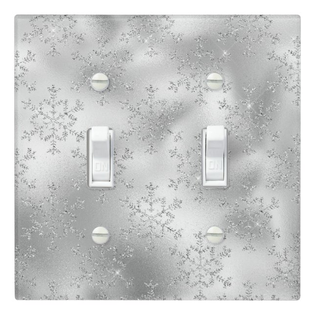 Silver Glitter Glitzy Snowflakes Christmas Light Switch Cover (In Situ)