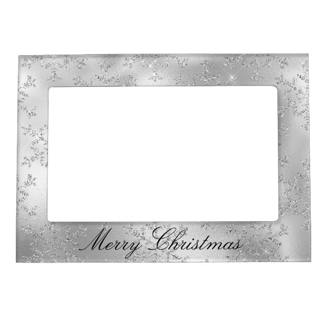 Silver Glitter Glitzy Snowflakes Christmas Magnetic Frame (Front)