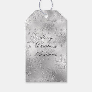 Silver Glitter Glitzy Snowflakes Gift Tags