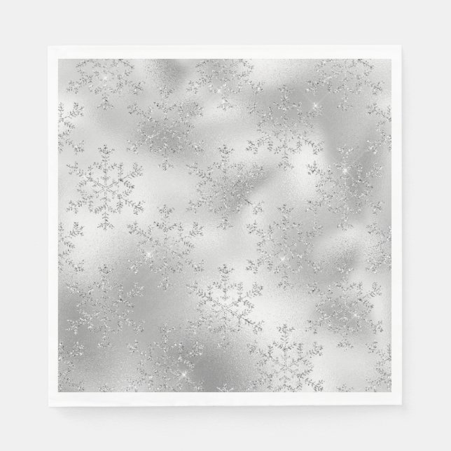 Silver Glitter Glitzy Snowflakes Napkins (Front)