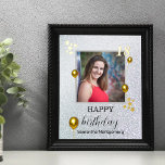 Silver Glitter Gold Balloons Happy Birthday Foil Prints<br><div class="desc">Beautiful Birthday gift featuring a shimmering silver glitter background with gold balloons and elegant script.  The age and stars are printed with real foil. Frame and give to someone special on that all important day of the year.</div>