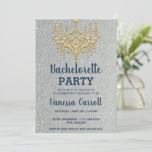 Silver Glitter Gold Chandelier Party Invitation
