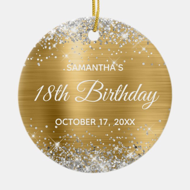 Silver Glitter Gold Foil 18th Birthday Ceramic Ornament (Front)