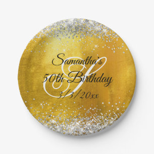 Silver Glitter Gold Foil 50th Birthday Paper Plates