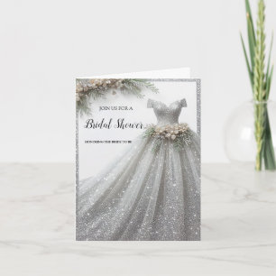 Silver Glitter Gown Dress Bridal Shower Invitation
