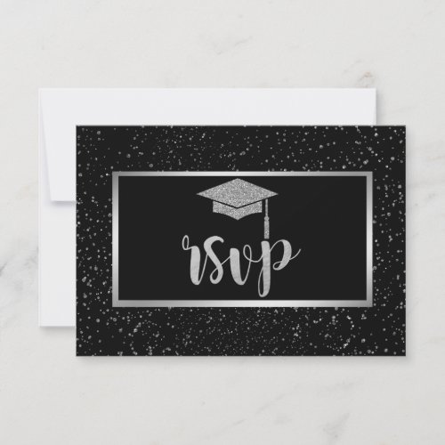 Silver Glitter Grad CapConfetti  Graduation Party RSVP Card