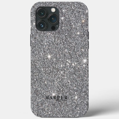 Silver Glitter Gradient Custom Name  iPhone 13 Pro Max Case