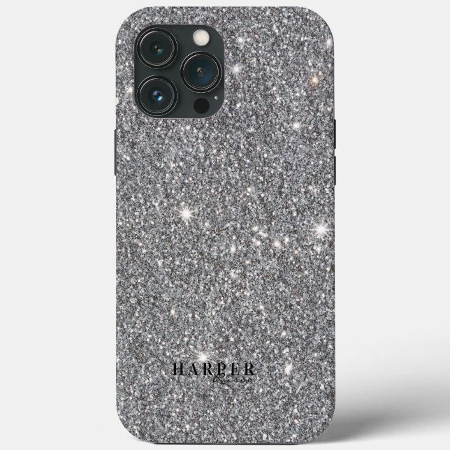 Silver Glitter Gradient Custom Name  Case-Mate iPhone Case (Back)