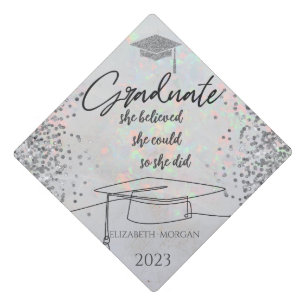 Silver Glitter Graduate Cap,Confetti Holographic Graduation Cap Topper