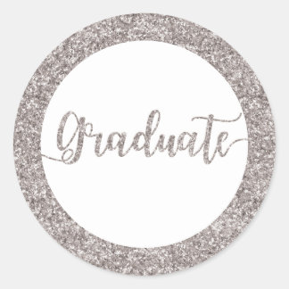 Silver Glitter Graduate Graduation Announcement Classic Round Sticker