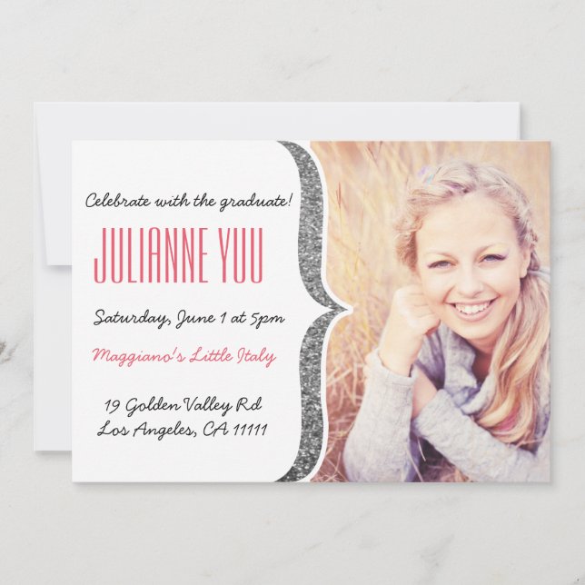 Silver Glitter Graduation 2015 Personalized Invite (Front)