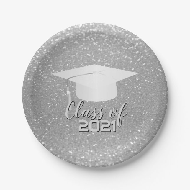 Silver Glitter Graduation Paper Plates (Front)