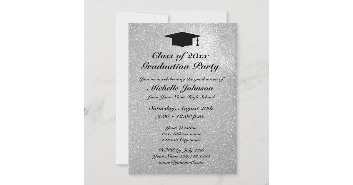 Silver glitter graduation party invitations | Zazzle