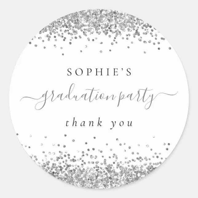 Silver Glitter Graduation Party Thank You Classic Round Sticker | Zazzle