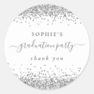 Silver Glitter Graduation Party Thank You Classic Round Sticker