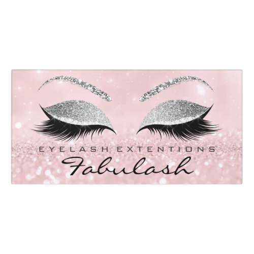 Silver Glitter Gray Beauty Salon Lash Makeup Pink Door Sign