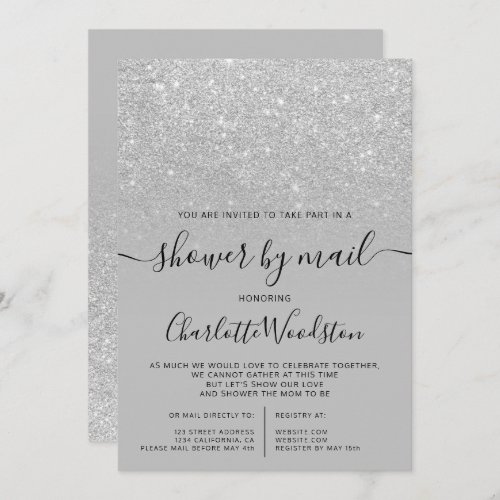 Silver glitter gray cancelled shower by mail invitation