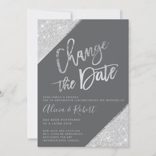 Silver glitter gray change the date postponed save the date