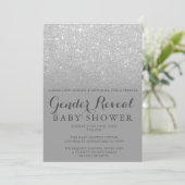 Silver glitter gray chic gender reveal baby shower invitation (Standing Front)