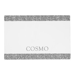 Silver Glitter Gray Sparkle Name Pet Placemat