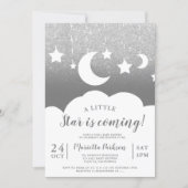 Silver glitter gray star moon cloud baby shower invitation (Front)