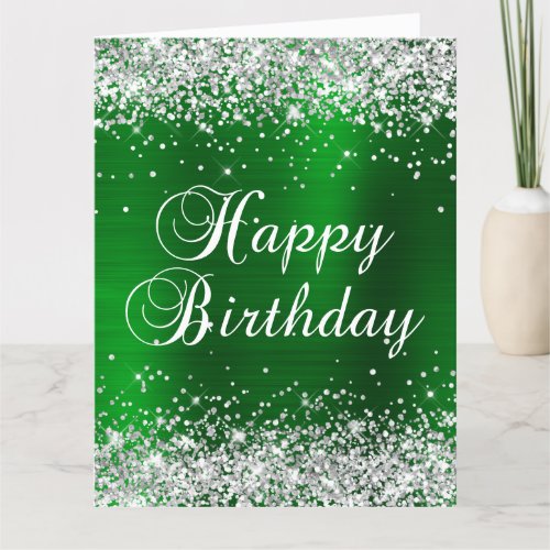 Silver Glitter Green Foil Big Happy Birthday Card