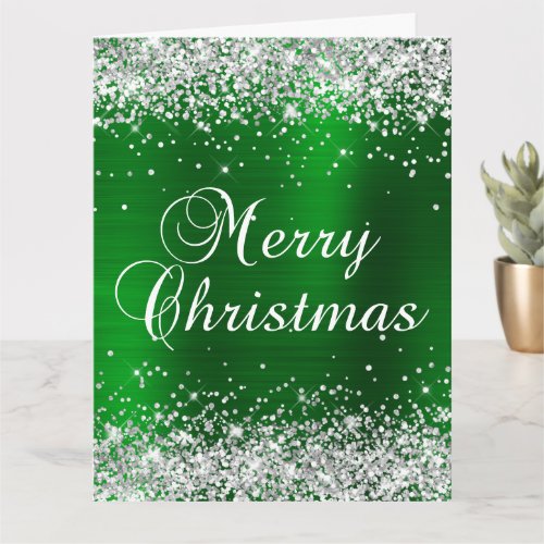Silver Glitter Green Foil Big Merry Christmas Card