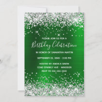 Silver Glitter Green Foil Birthday Celebration Invitation