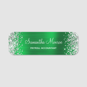 Silver Glitter Green Foil Name Title Name Tag