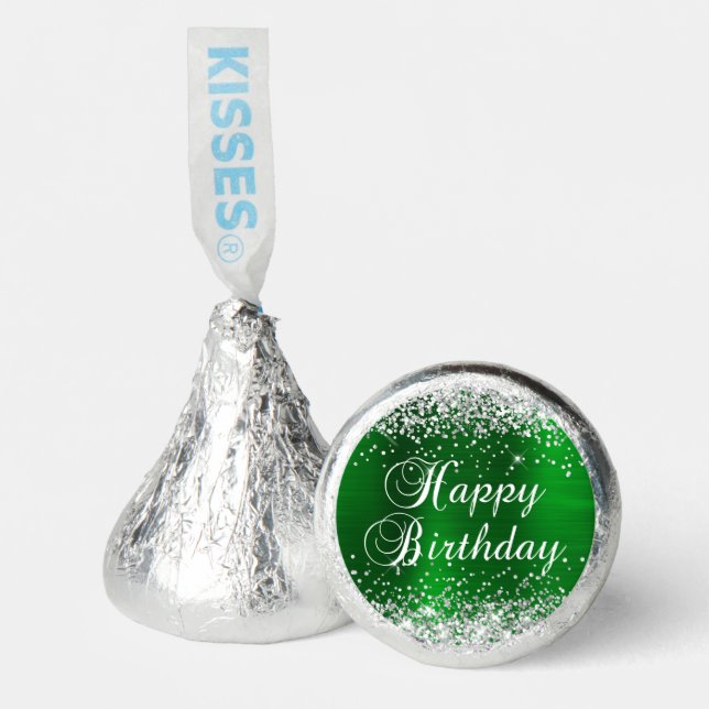 Silver Glitter Green Happy Birthday Hershey®'s Kisses® (Front)