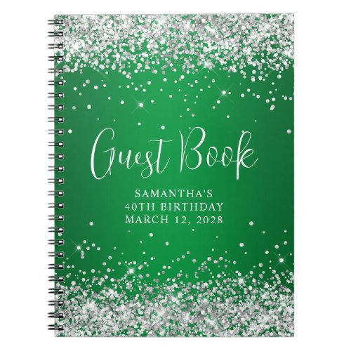 Silver Glitter Green Ombre 40th Birthday Guest Notebook