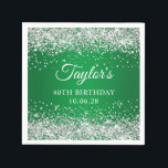 Silver Glitter Green Ombre 40th Birthday Napkins<br><div class="desc">Create your own 40th, any year or milestone birthday party cocktail napkins. Girly faux sparkly silvery grey glitter over a bright Kelly green gradient graphic. Delete the gradient image if you'd prefer a solid color.. Customize the font styles to create your own design for her special celebration. A classic elegant...</div>