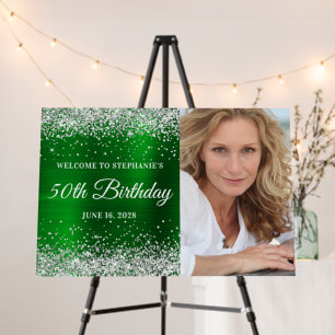 Silver Glitter Green Welcome 50th Birthday Photo Foam Board