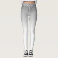 Glitter Silver Small Stars White Delicate Sparkly Leggings