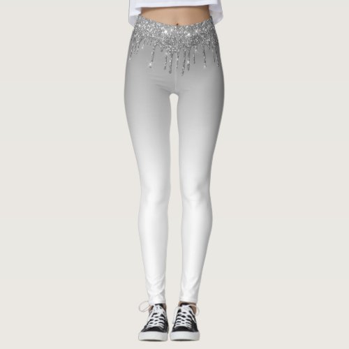 silver glitter grey and white leggings