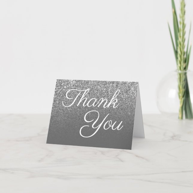 Silver Glitter Grey Ombre Letterpress Thank You Card (Front)
