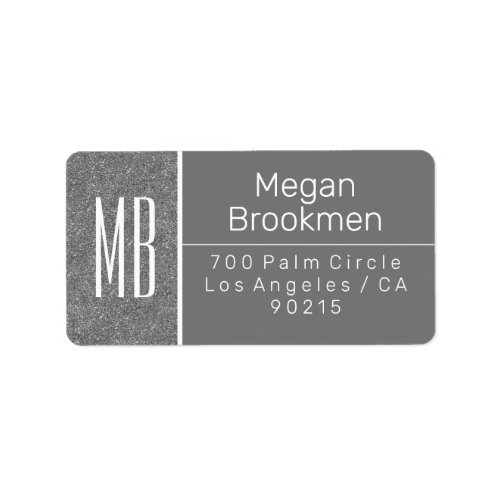 Silver GlitterGreyWhDIY Name Address Monogram Label