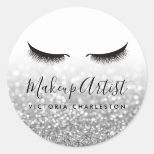 Silver Glitter Hair Makeup Lashes Classic Round Sticker
