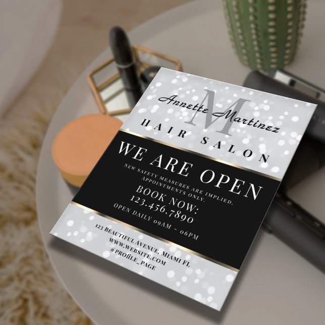 Silver glitter hair salon flyer (Creator Uploaded)