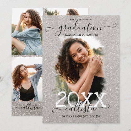 Silver Glitter Halo Photo Collage Graduation