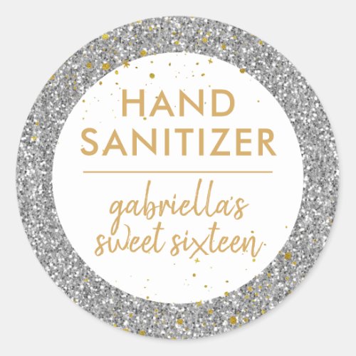 Silver Glitter Hand Sanitizer Birthday Favor Classic Round Sticker