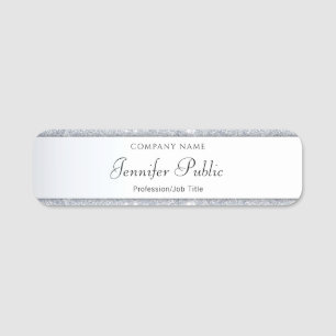 Silver Glitter Handwritten Elegant Script Template Name Tag