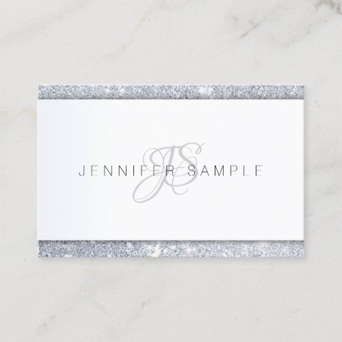 Silver Glitter Handwritten Monogram Template Business Card