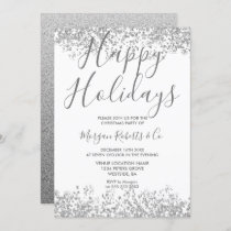 SIlver Glitter Happy Holidays or Christmas Party Invitation