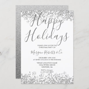 SIlver Glitter Happy Holidays or Christmas Party Invitation