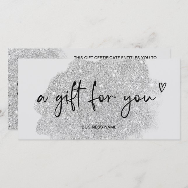 silver glitter heart logo gift certificate (Front/Back)