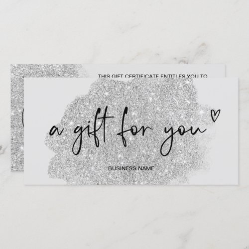 silver glitter heart logo gift certificate
